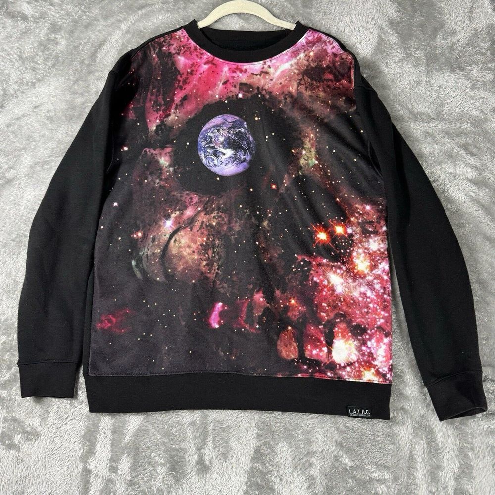 Los Angeles Tree House Club LATH Sweatshirt Mens M Outer Space Galaxy Sweater